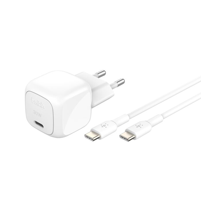 Belkin BoostCharge USB-C PPS-wandlader (30 W) + USB-C/USB-C-kabel (1 m, wit)