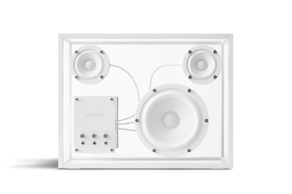 Transparent Speaker Wit – Aluminium & Gehard Glas (TS‑W)