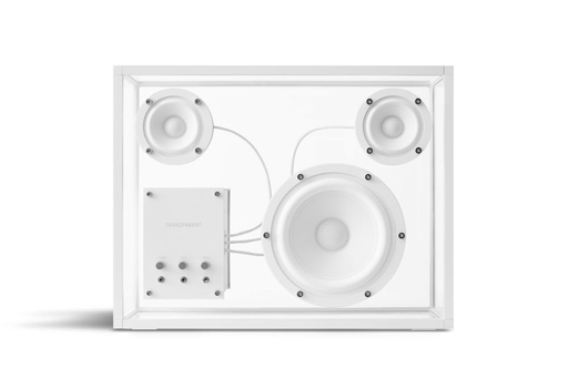 Transparent Speaker Wit – Aluminium & Gehard Glas (TS‑W)